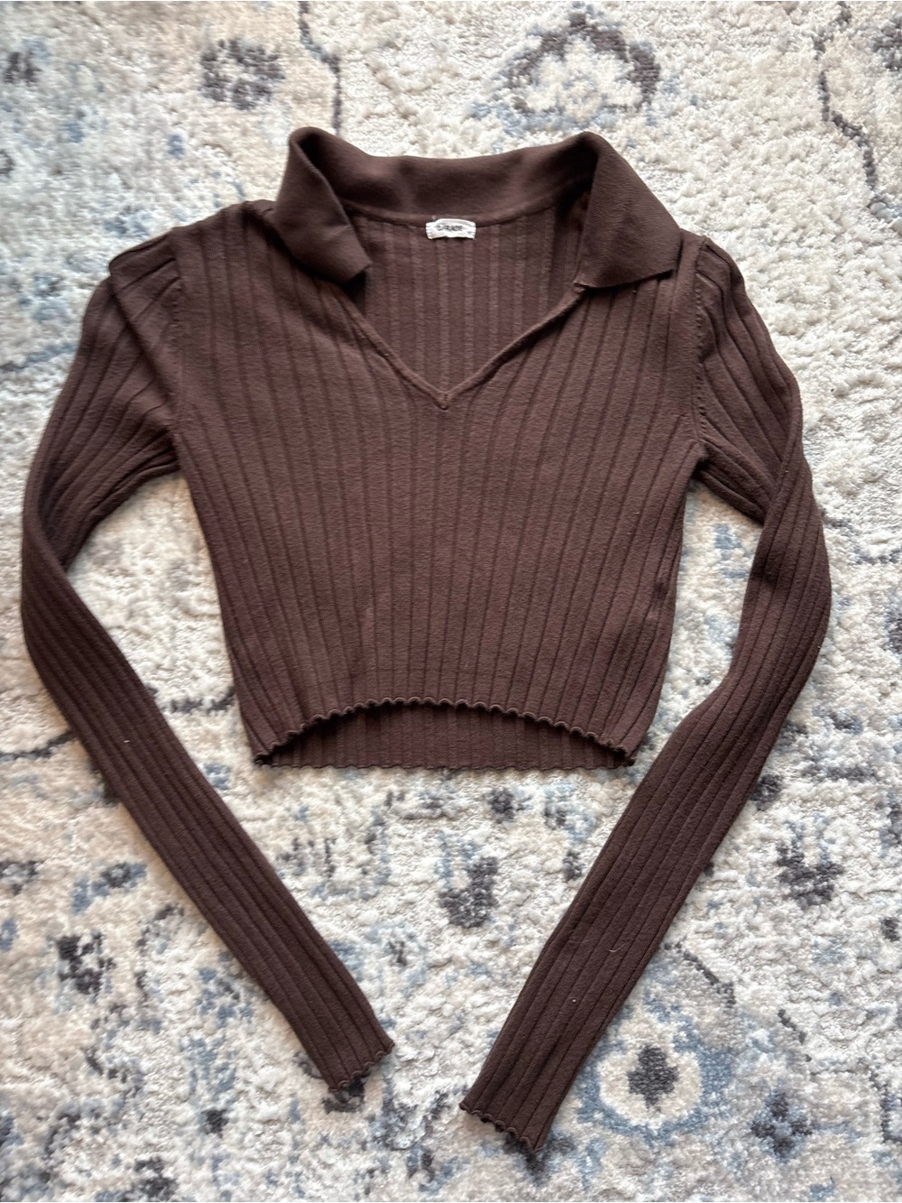 Garage Ribbed Cropped Polo Sweater